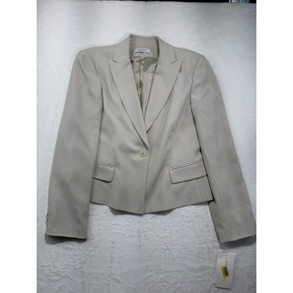 Emanuel Ungaro Blazer Womens 14 White One Button Lined Short Tailored Jacket NWT